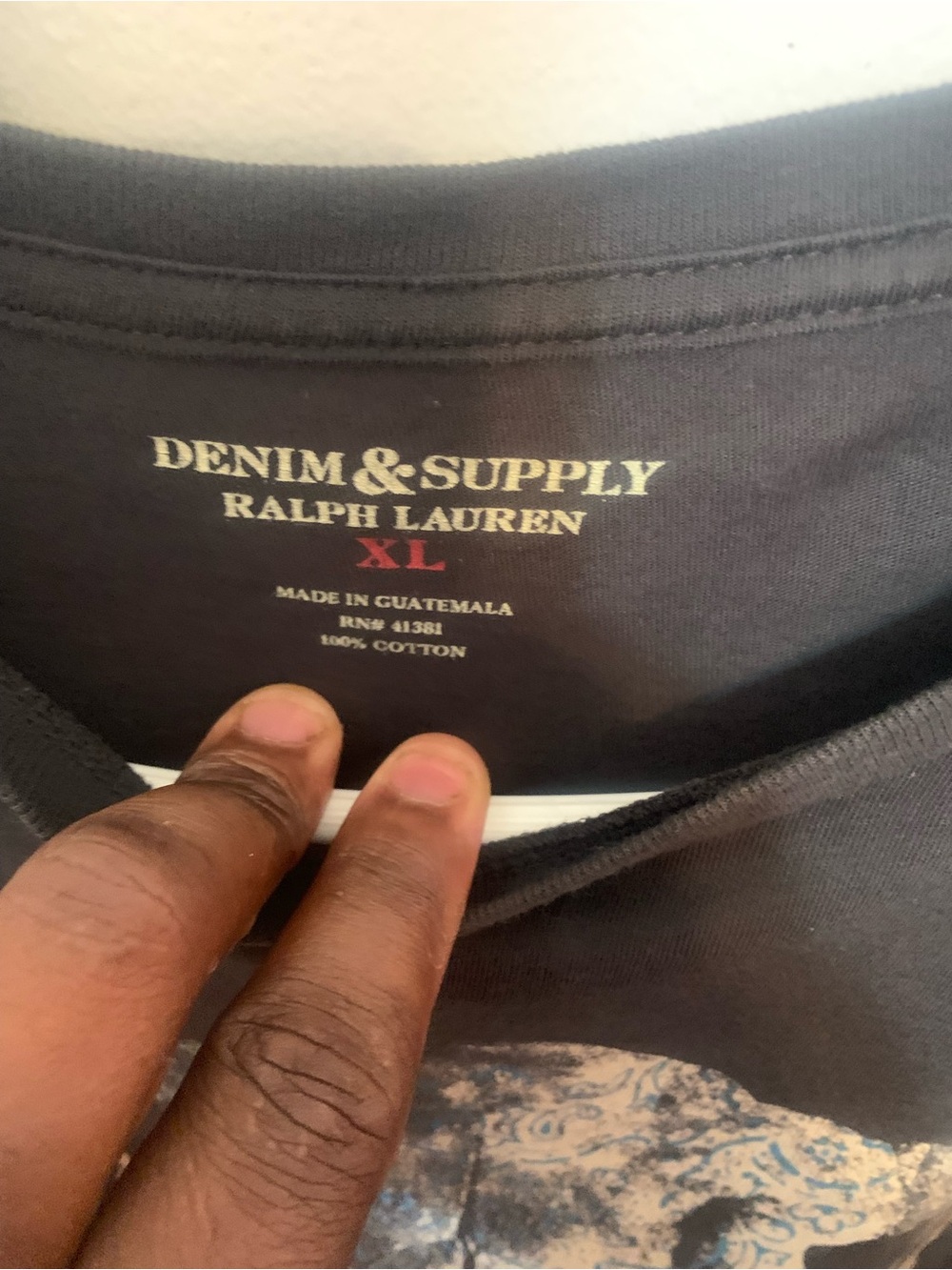 Denim & Supply Ralph Lauren Black Graphic Crewneck Tee with Subtle Print